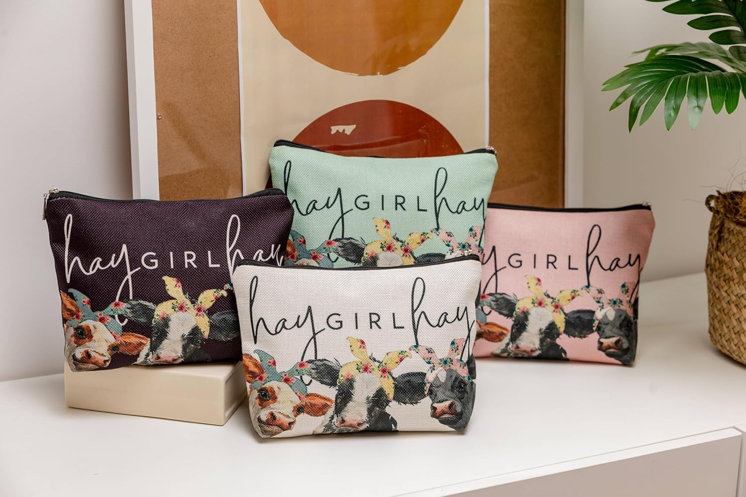 NEGIGA Cow Gifts,Western Makeup Bag,Cow Makeup Bag,Cow Print Stuff,Makeup Bags for Women, White2 - Orange image number 5