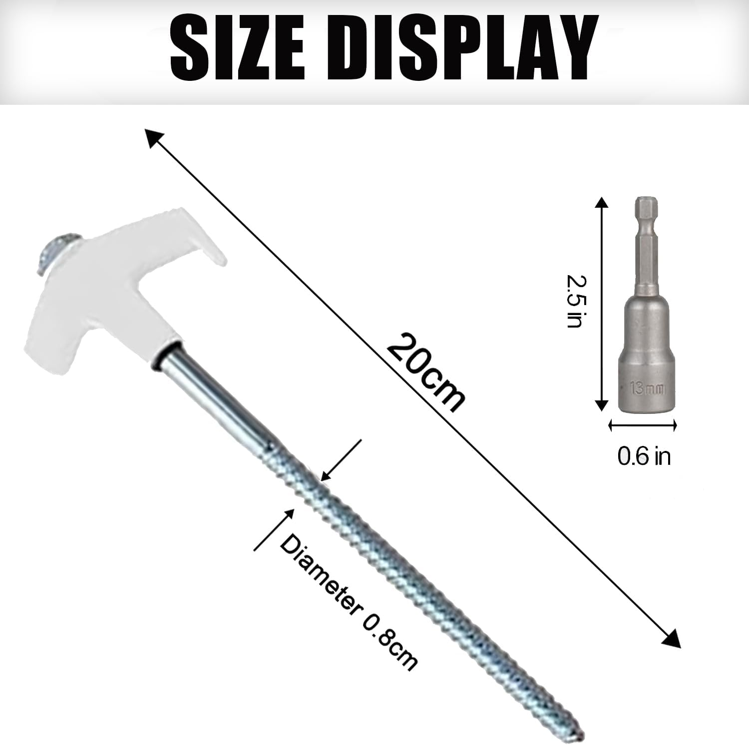 8Pack Tent Stakes-8&rdquo; Drill in Heavy Duty Ground Pegs Screw in Camping Stakes with Hex Head Driver Spikes Puller Protector Ratchet in a Carrying Bag for Camping Hiking, Hammocks Accessories (White) - White image number 3