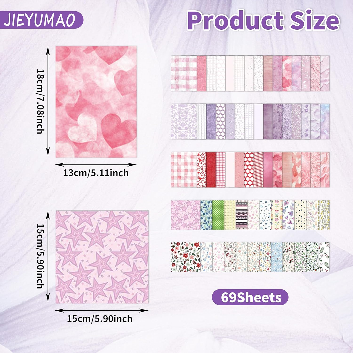 JIEYUMAO 69 Sheets Handmade Scrapbook Paper, 2 Sizes Textured Scrapbook Paper and Mesh Fabric Assorted Set, Multicolor Textured Paper Assorted Set Mixed Special Paper for DIY Craft image number 2