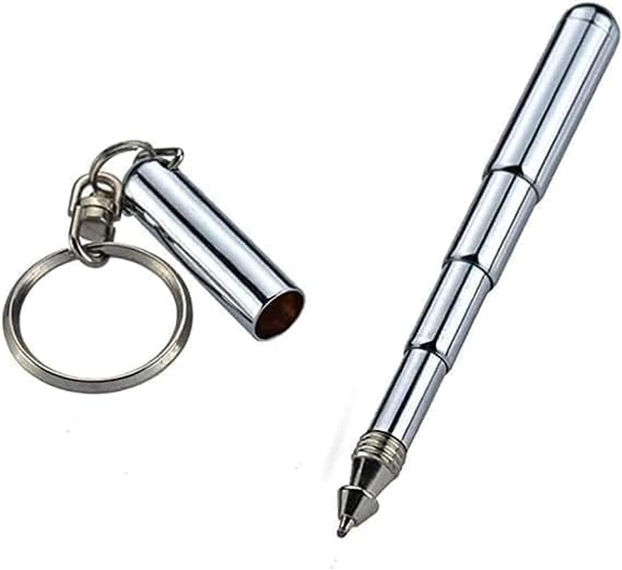Silver Retractable Mini Pen Made of Stainless Steel Metal Tool Pen Retractable Pocket Pen Keychain Dad Gadgets, Birthday, Christmas for Students, Office Staff, Construction Workers Ballpoint Pens image number 5