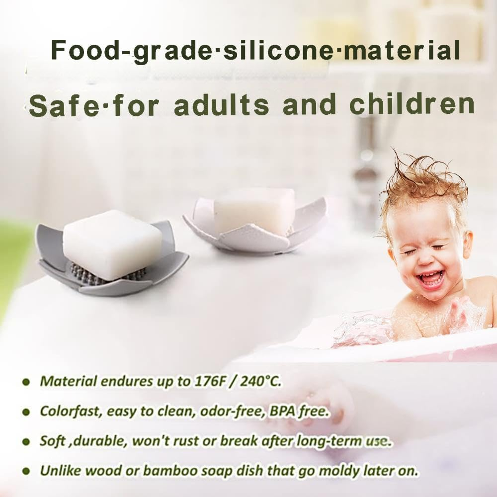 Custelen 2-Pack Silicone Soap Dishes with Draining - for Shower, Sink, and Bathtub | Extend Soap Life image number 4