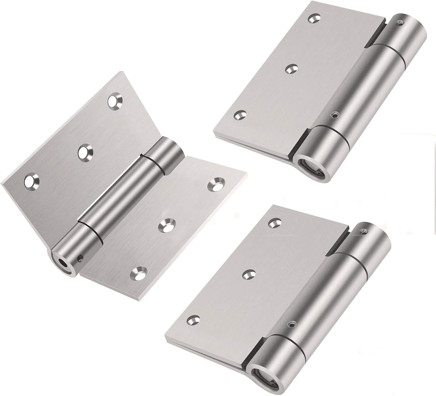 3Pcs 4'' Self-Closing Stainless Steel Door Hinge Spring Door Hinge Heavy-Duty Square Thickness 3Mm (4Inch, Silver)