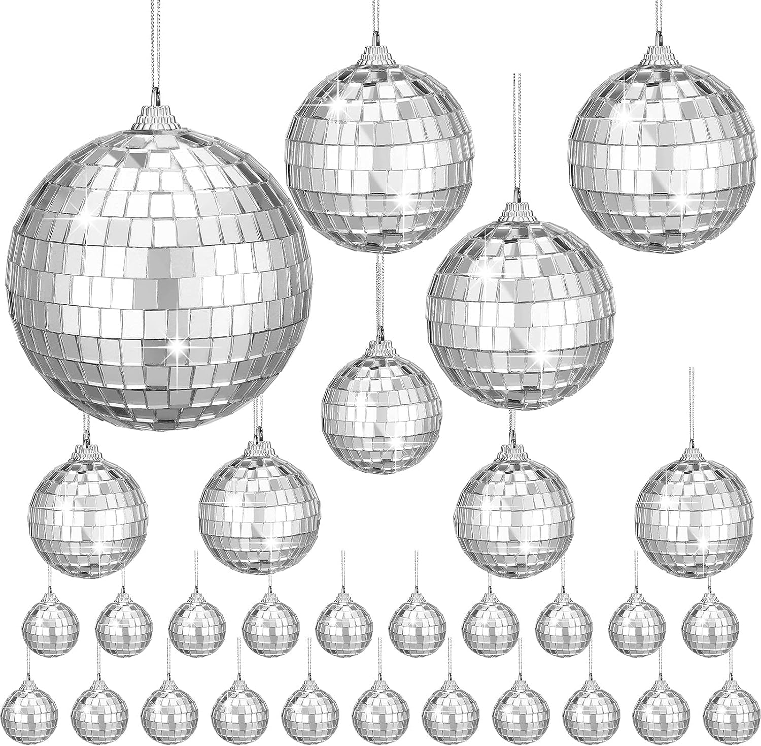 30Pcs Small Mirror Disco Ball, Christmas Ball Ornaments, Silver Hanging Decorations Reflective Mirror Ball Cake Decoratiodisco Party Supplies for Wedding Christmas Festive, 1.18In Diameter&hellip; image number 2