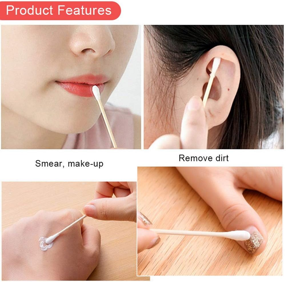 Cotton Swabs, 900 Count Bamboo Sticks Cotton Swabs with a Clear Dispenser Holder Cotton Buds with Wooden Handles for Ears Makeup or Nails Personal Care