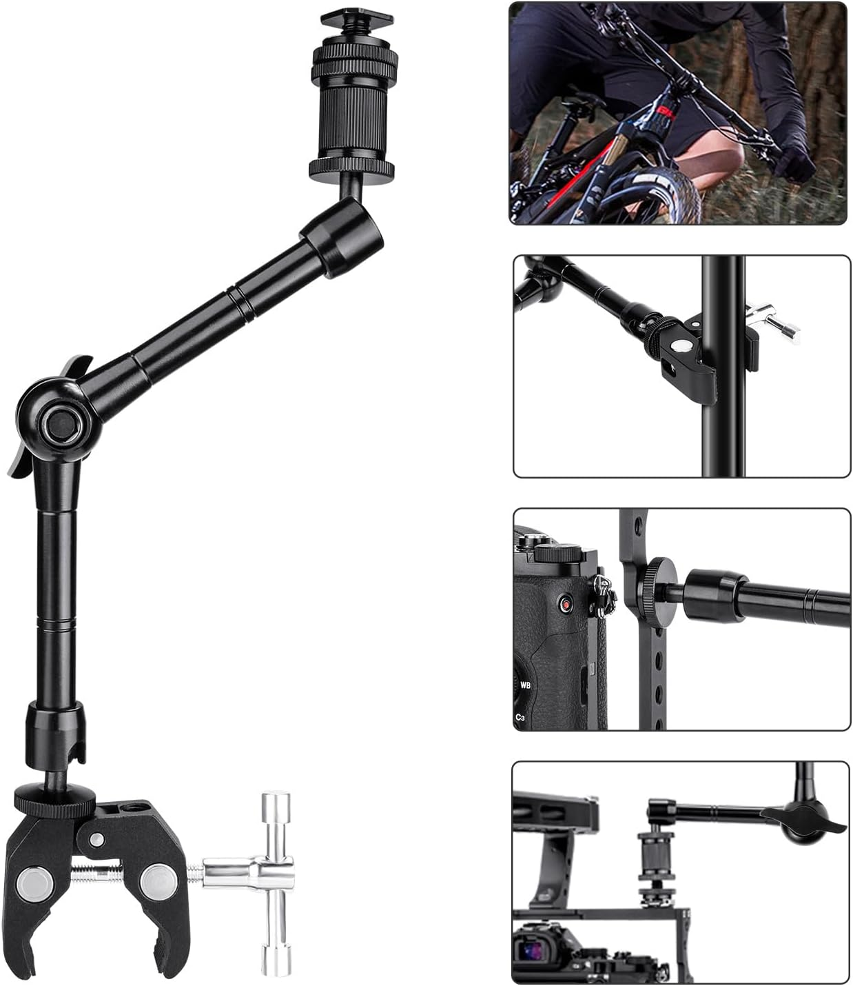 Fomito 28Cm Metal Magic Arm with Super Clamp, 360&deg; Rotation, Multi-Functional Adjustable for Camera, Photography, Video Production, Easy Installation, Portable Design image number 2