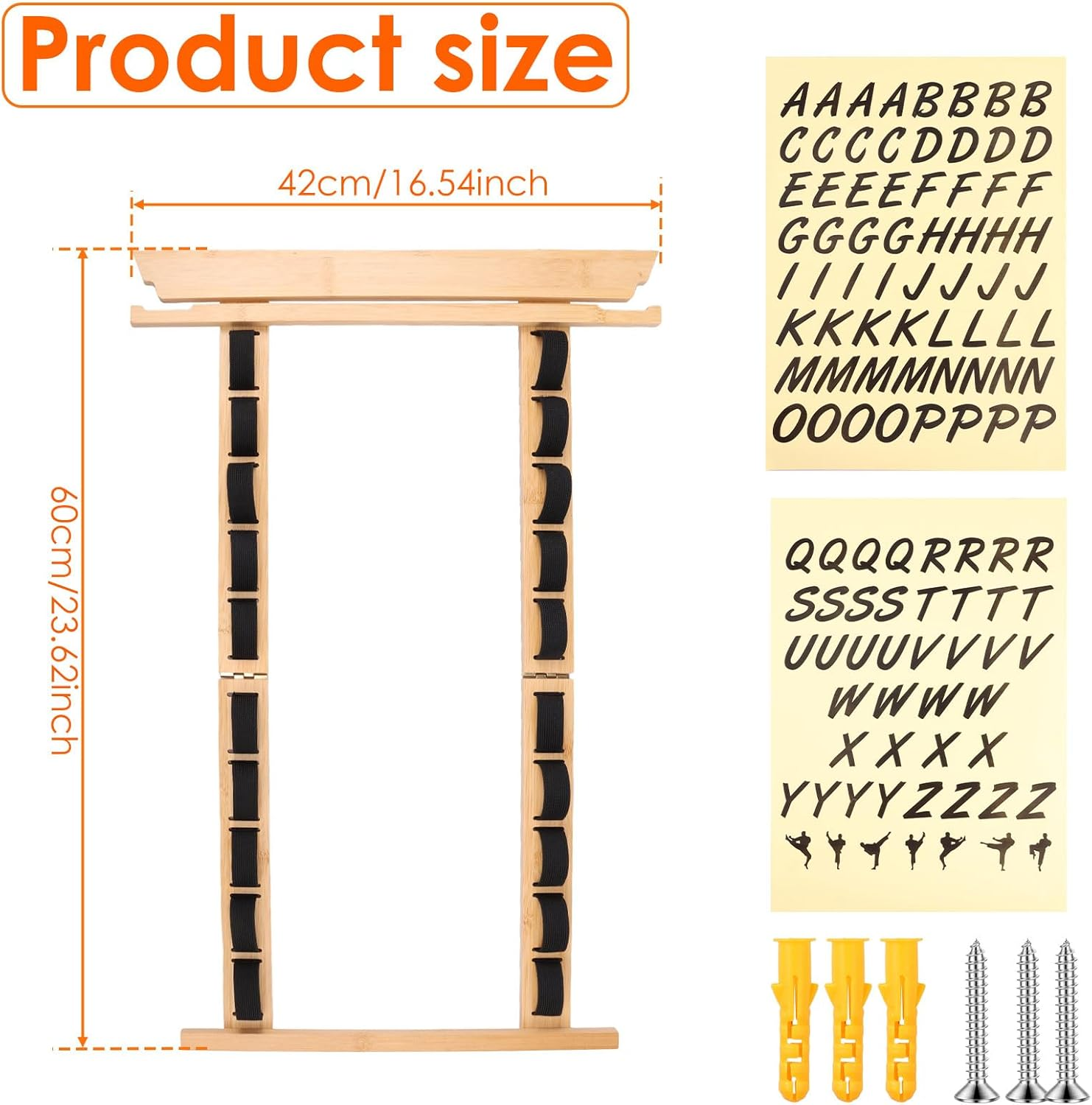 Fwqofvk 10 Tiers Wood Karate Belt Display Rack with Medal Hanger and Stickers, Easy Hanging Taekwondo Belt Display Holder for Kids and Adults image number 4