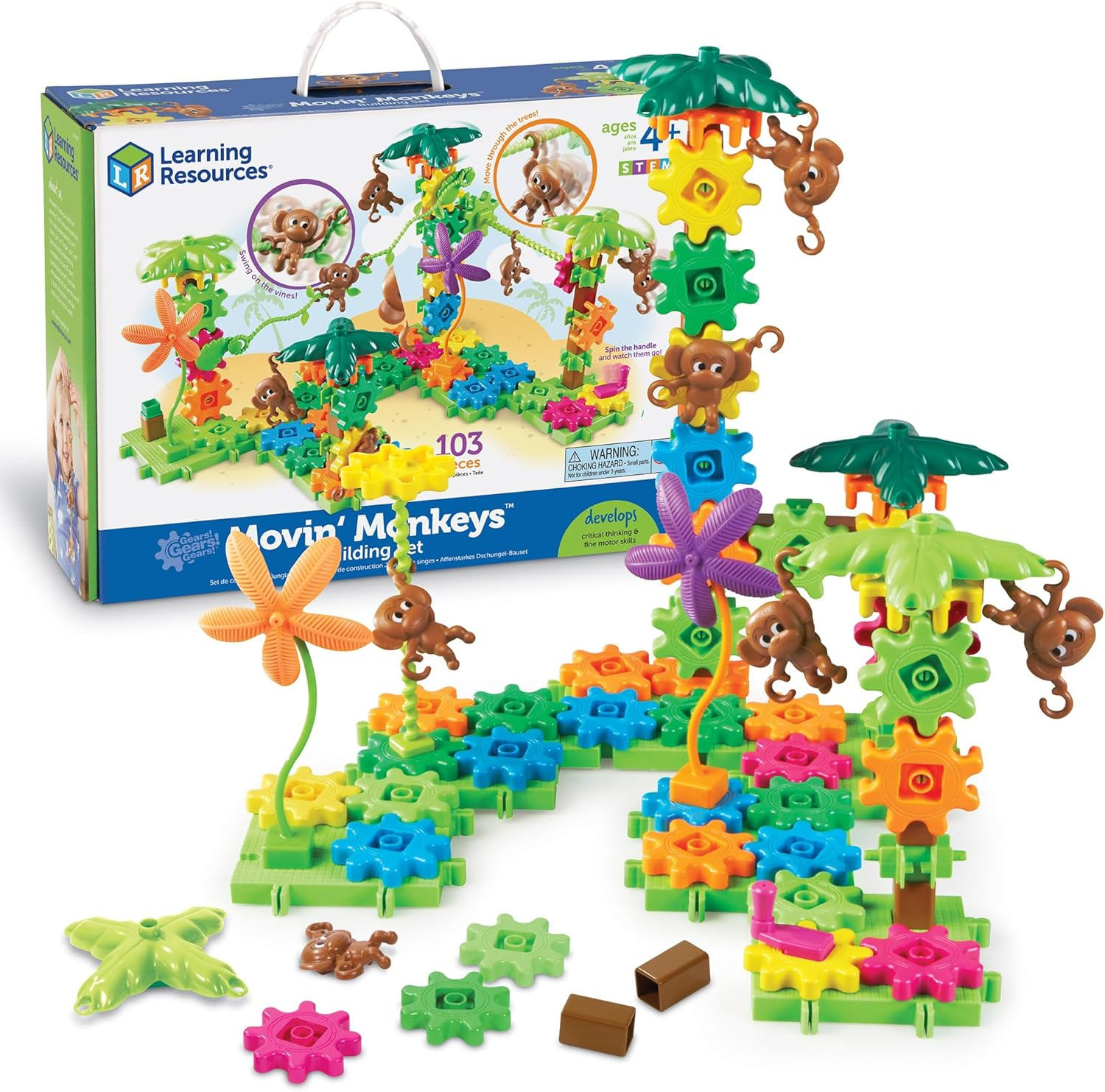 Learning Resources Gears! Gears! Gears! Movin' Monkeys Building Play Set, Puzzle, 103 Pieces, Ages 5+