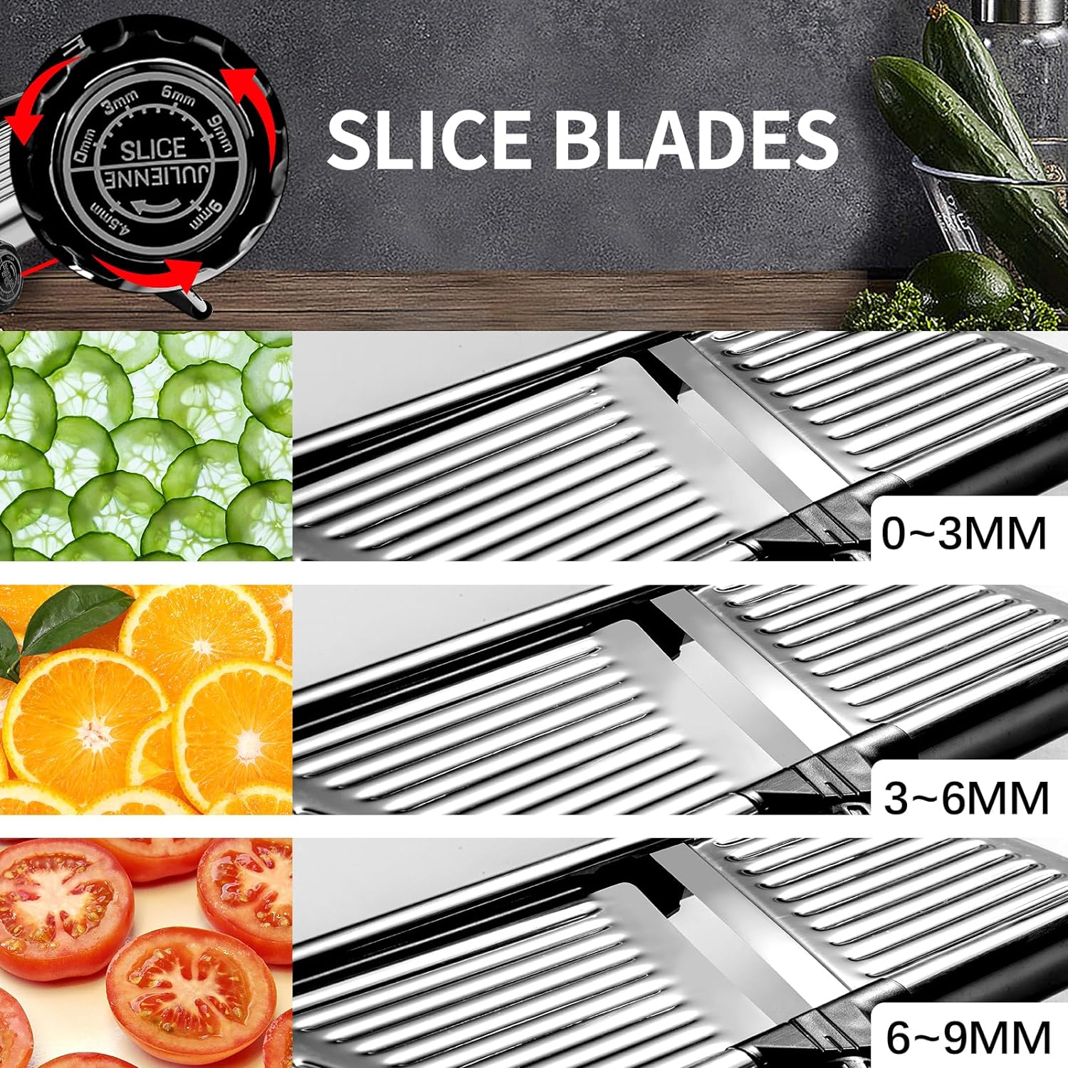 VEKAYA Mandoline Slicer,Mandoline Food Slicer for Kitchen,Mandolin,Potato Slicer,Vegetable Chopper,Adjustable Stainless Steel Veggie Onion Tomato Julienne Cutter with Cut-Resistant Gloves - Silver image number 4