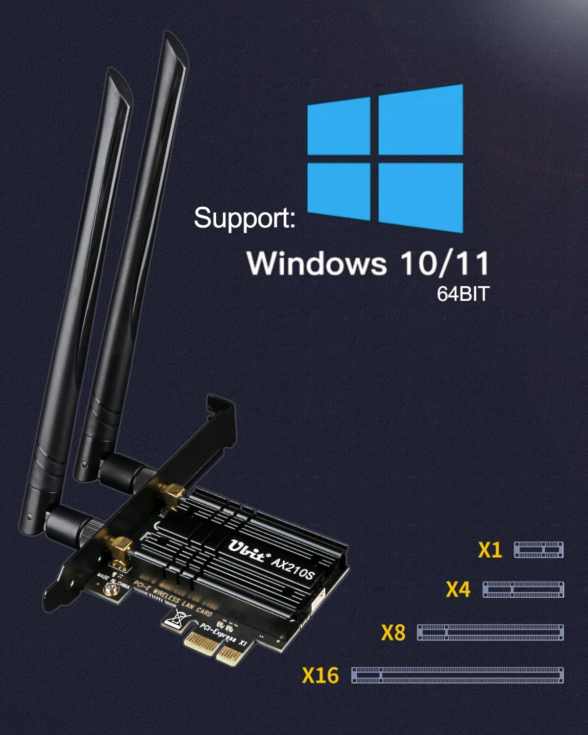 Ubit Wifi Card 6E 5400Mbps 6Ghz Pcie Wifi Network Card, BT 5.2, AX210 Wireless WLAN Adapter with Mu-Mimo,Ofdma,Ultra-Low Latency, Supports Windows 10/11 (64Bit) image number 5