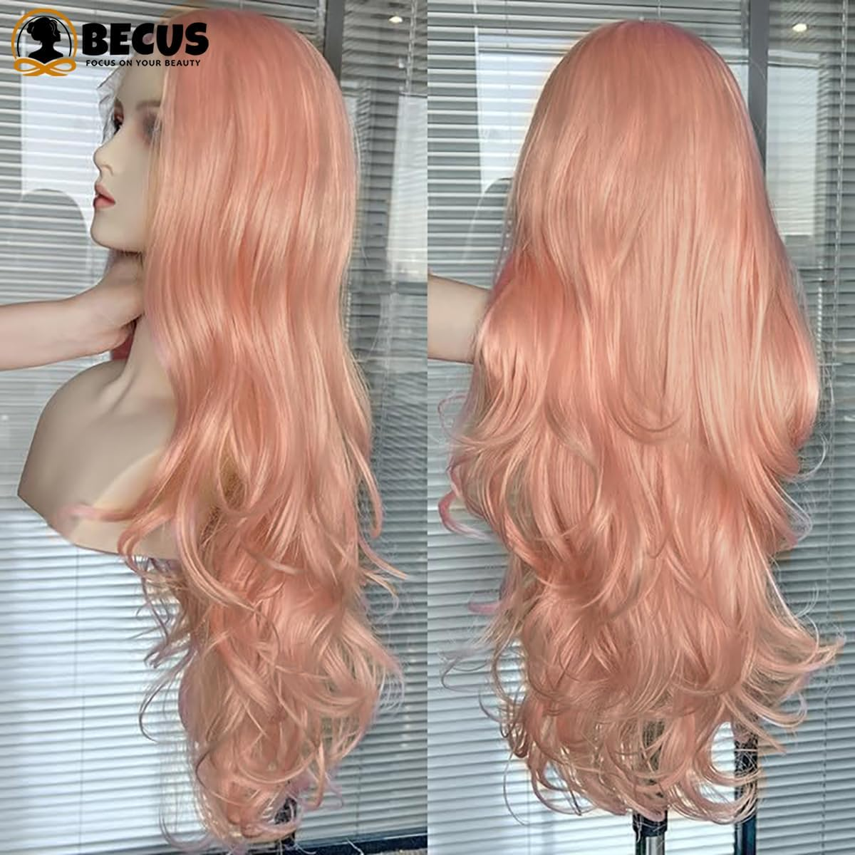 BECUS Pink Lace Front Wig Pre Plucked 13X3 Body Wave Wigs for Women Loose Curly Synthetic Lace Front Wig Wave Natural Hairline
