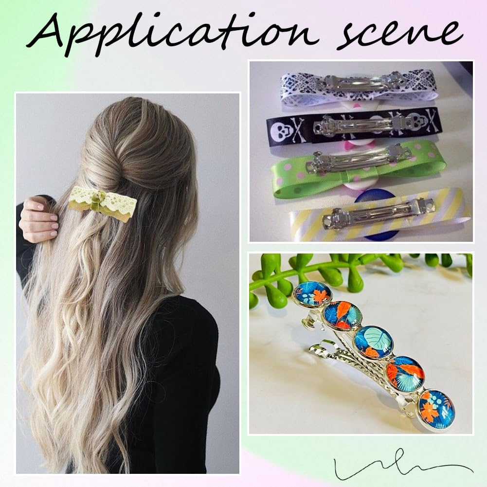 SUNNYCLUE 50Pcs Silver French Barrettes Blank Hair Clip Pin Bulk Metal Iron Simple Rectangle Plain Bow Ponytail Holders Clasps Clips for Crafting DIY Bows Hairs Holder Hairclips Accessories Women image number 1