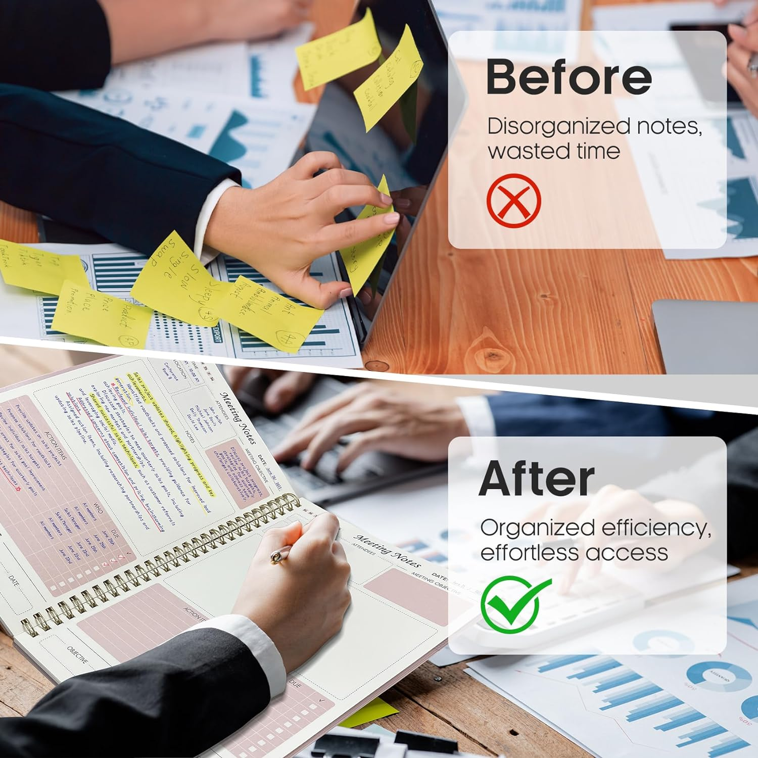 Meeting Notebook for Work Organization - Work Planner Notebook with Action Items, Agenda Planner for Note Taking, 160Pages (6.9" X 9.9") Project Planner for Men & Women - Pink image number 6