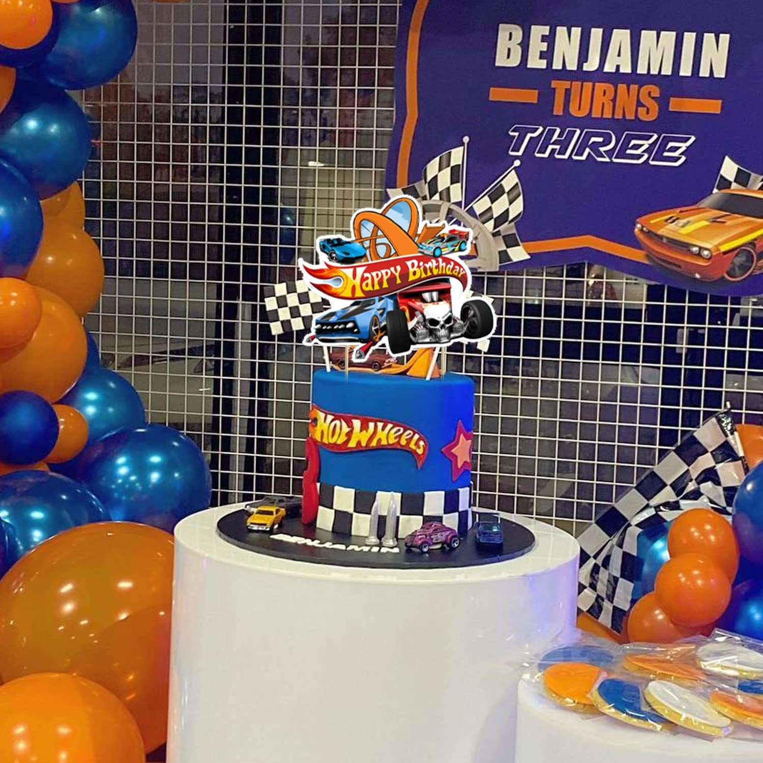 Race Car Birthday Party Decorations ,Hot Race Car Birthday Party Favor with Banner, Ballons,Cake Topper,Tablecover, Cupcake Toppers for Boys Girls Baby of Race Car Party Supplies image number 4