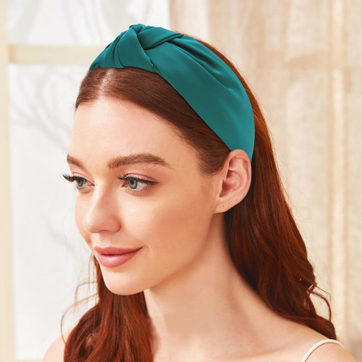 TOBATOBA Peacock Blue Headband, Top Knot Headband Satin Silk for Women, Wide Headbands for Women'S Hair, Non Slip Fashion Hair Accessories image number 4