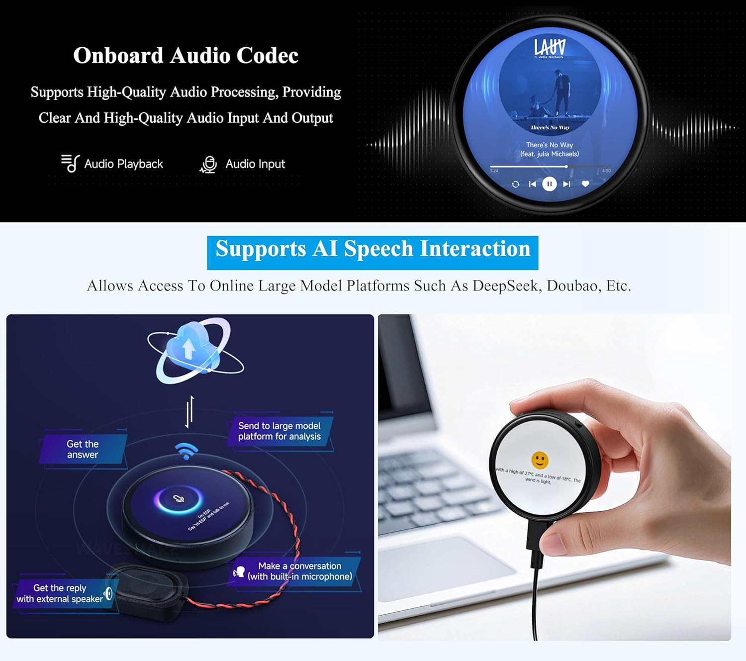 ESP32-S3 with 1.75Inch AMOLED round Touch Display Development Board, 466X466, QSPI Interface, Onboard Dual Digital Microphone Array, Support AI Speech Interaction, with 8&Omega; 2W Speaker and Case image number 3