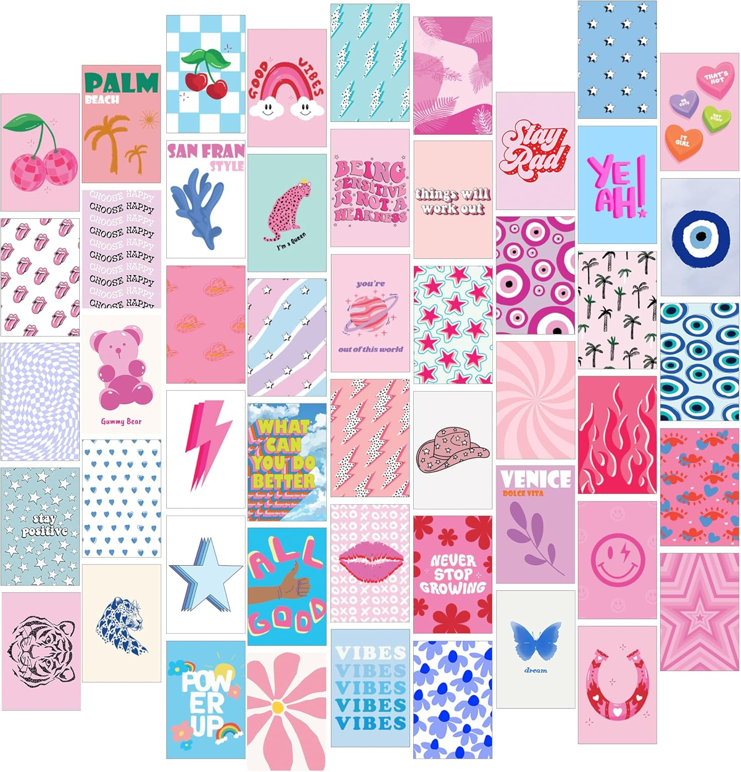 Preppy Room Decor Aesthetic Wall Collage Kit for Bedroom, Cute Posters, Teen Girls Trendy Stuff (50Pcs of 4X6Inch)