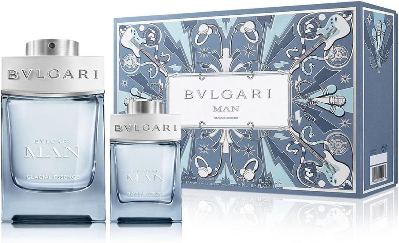 Man Glacial Essence by Bvlgari for Men - 2 Pc Gift Set 3.4Oz EDP Spray, 0.5Oz EDP Spray