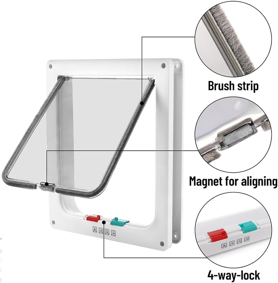 Cat Door, Cat Door for Window, Cat Flap Door, Cat Flap Large Cats, Pet Door with 4-Way Lock, Cat Flap Door, for Indoor Outdoor Door, Window, Wall (Large, 25 X 23.5 Cm) image number 6