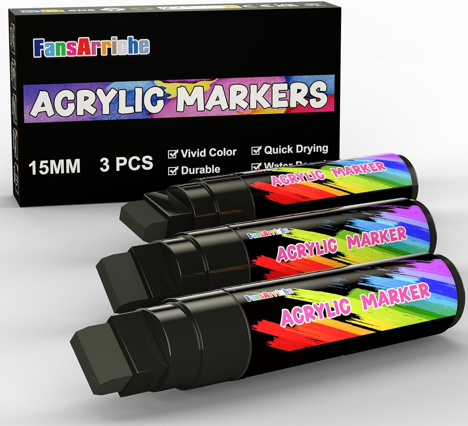 Fansarriche Acrylic Paint Markers, 15Mm Jumbo Felt Tip, Black and White Colored Waterproof and Permanent Paint Pens for Tagging, Signs, Calligraphy, and Outdoor Paintings