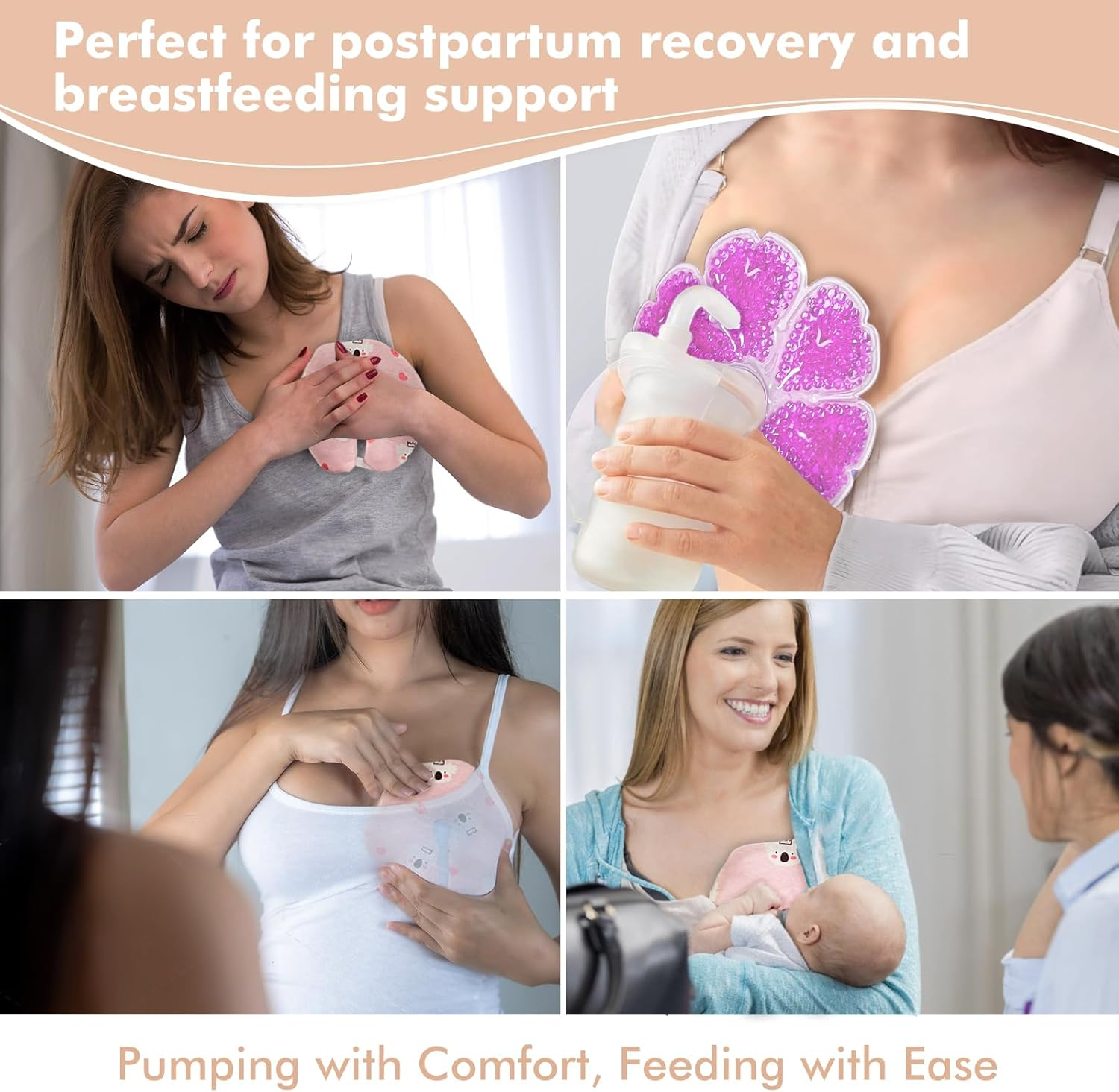 Postpartum Ice Pads Set, 2 Perineal Cold Pack & 2 Breast Therapy Ice Packs with Soft Washable Covers, Hot & Cold Postpartum New Mom Essentials Kit for Engorgement, Mastitis, Hemorrhoids & after Birth Recovery image number 2