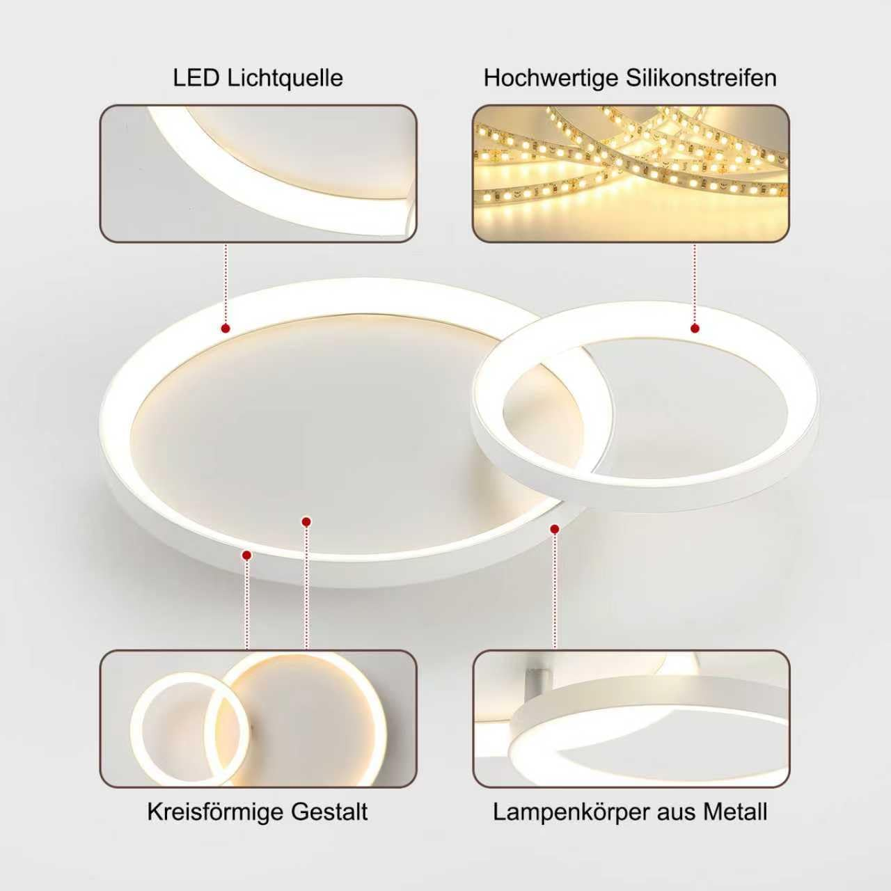 RRBEST LED Ceiling Light Living Room Ceiling Light, 28 W/57 Cm Dimmable Modern Living Room Lamp with Remote Control, 3000 K - 6000 K, Black 2-Ring Design Bedroom Lamp for Dining Room, Study image number 5