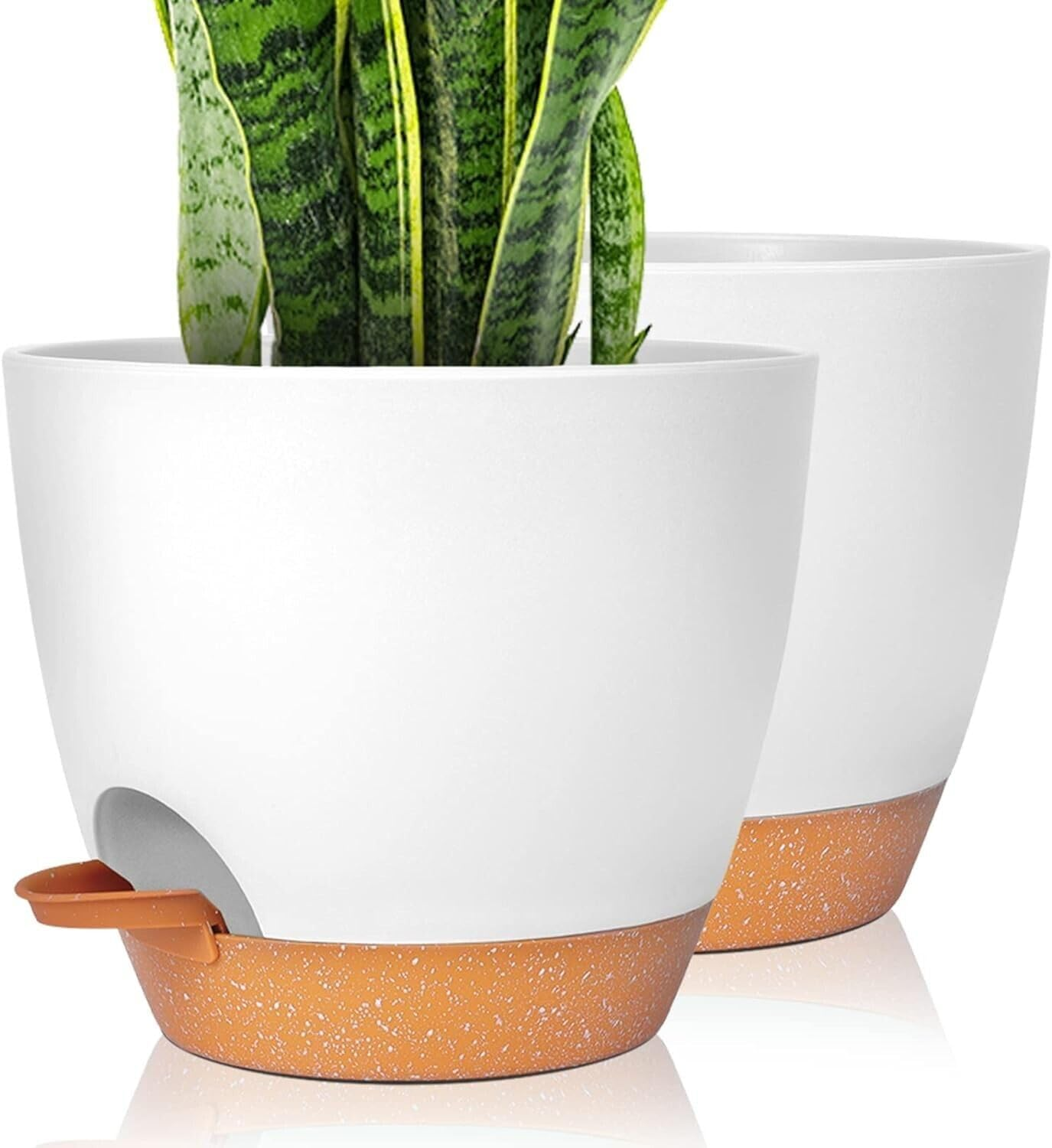 2 Pcs Self Watering Planter Garden Indoor Outdoor Plants Flower Pot 8 Inch White image number 1