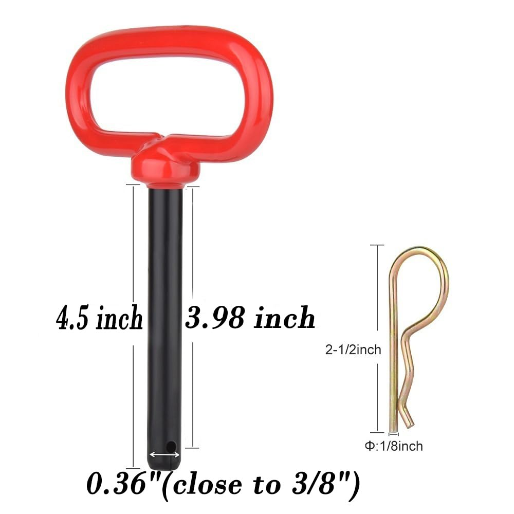 2 Pcs 3/8 Inch Red Handle Hitch Pin Accessories for Tractors,Clevis Pin 3/8 X 4 Inch image number 3