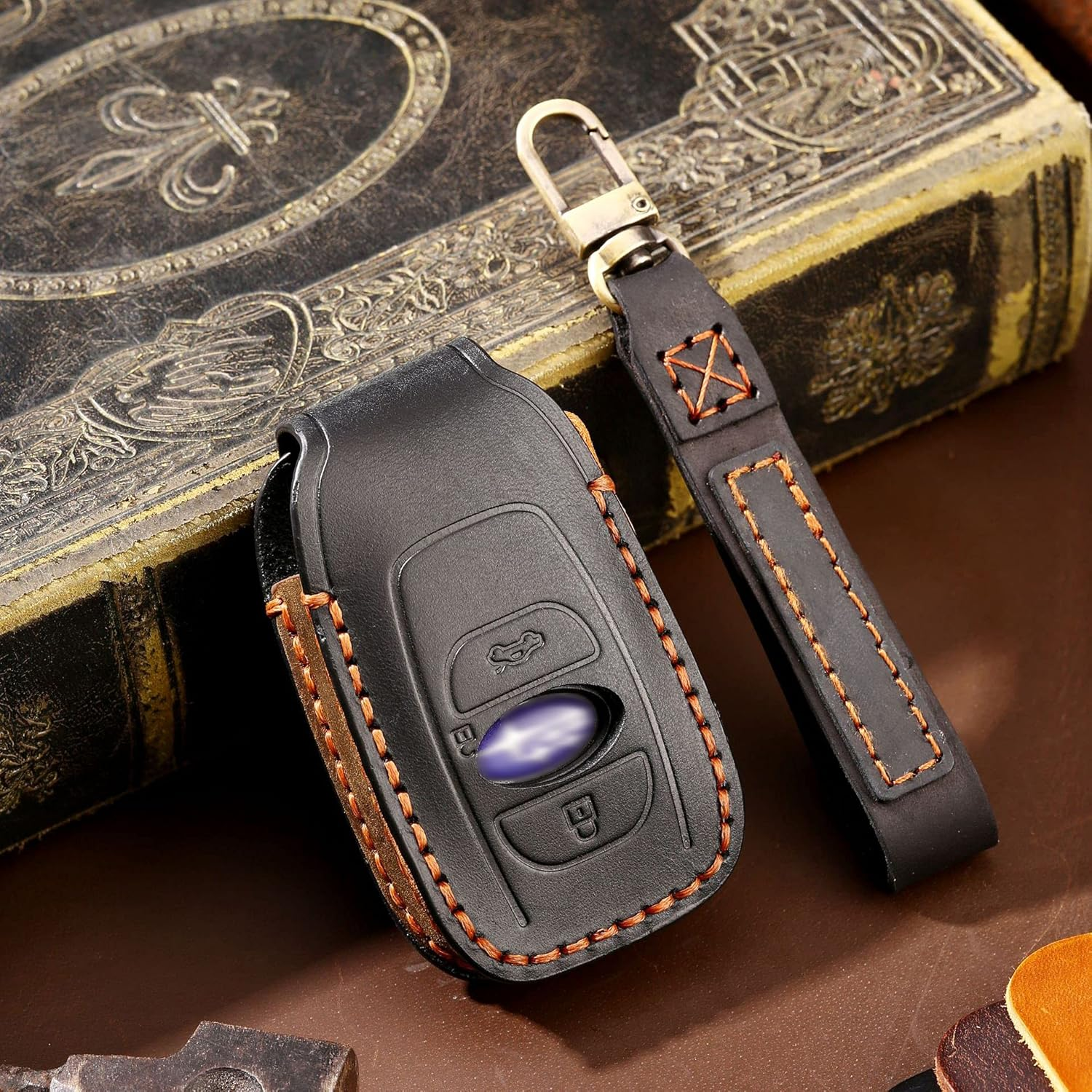 Ontto Key Case Fit for Subaru Ascent BRZ Crosstrek Forester Impreza Legacy Levorg Outback STI WRX XV Leather Remote Key Fob Cover Keyring Accessories Key Shell Keychain Key Holder Black