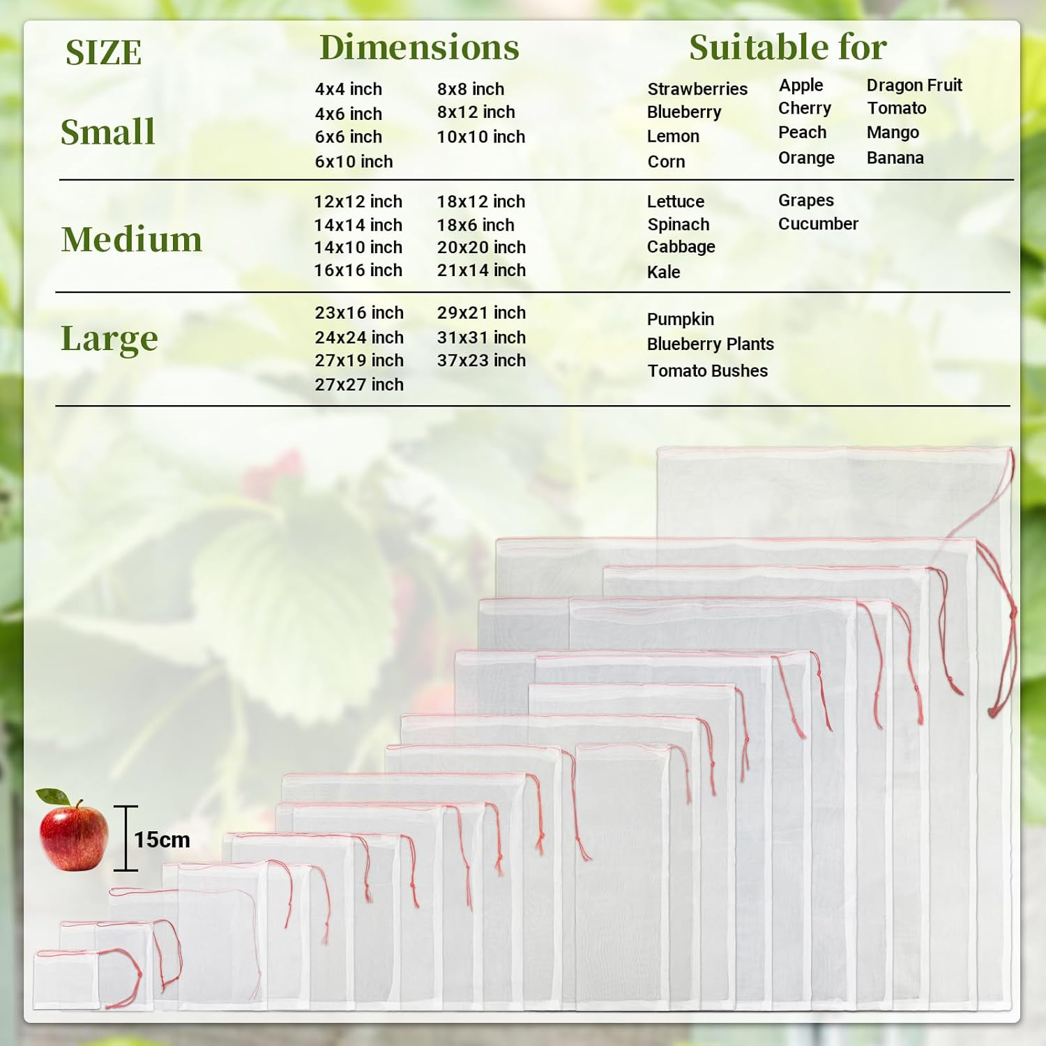 Mesh Fruit Protector Bags, 50 PCS 14X21 Inch Large Fruit Bags for Fruit Trees, Durable Garden Barrier Netting Bag Protect Watermelon Cantaloupe Mango Apricot from Insect Pest Bird image number 4