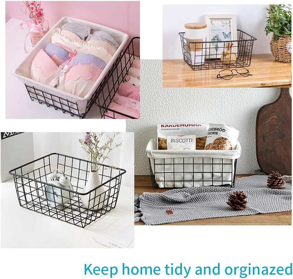 6PCS Wire Storage Baskets, Premium Metal Storage Organizer Basket, Small Size Metal Baskets for Home Office Kitchen, Black image number 2