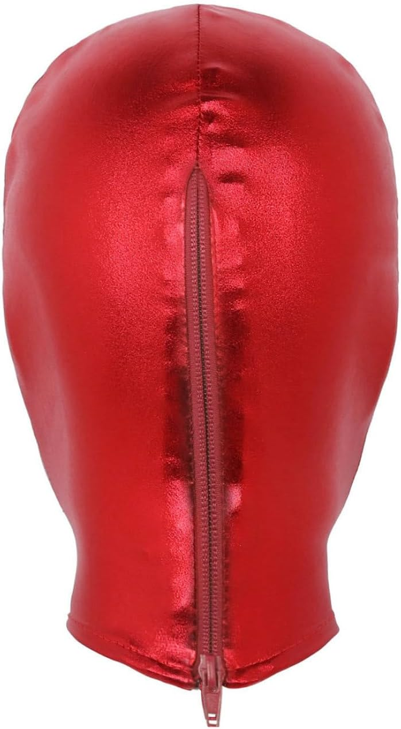 Unisex Adult Headgear Latex Smooth Metal Open Eyes Mouth Full Face Mask Hood Cosplay Clothing image number 4