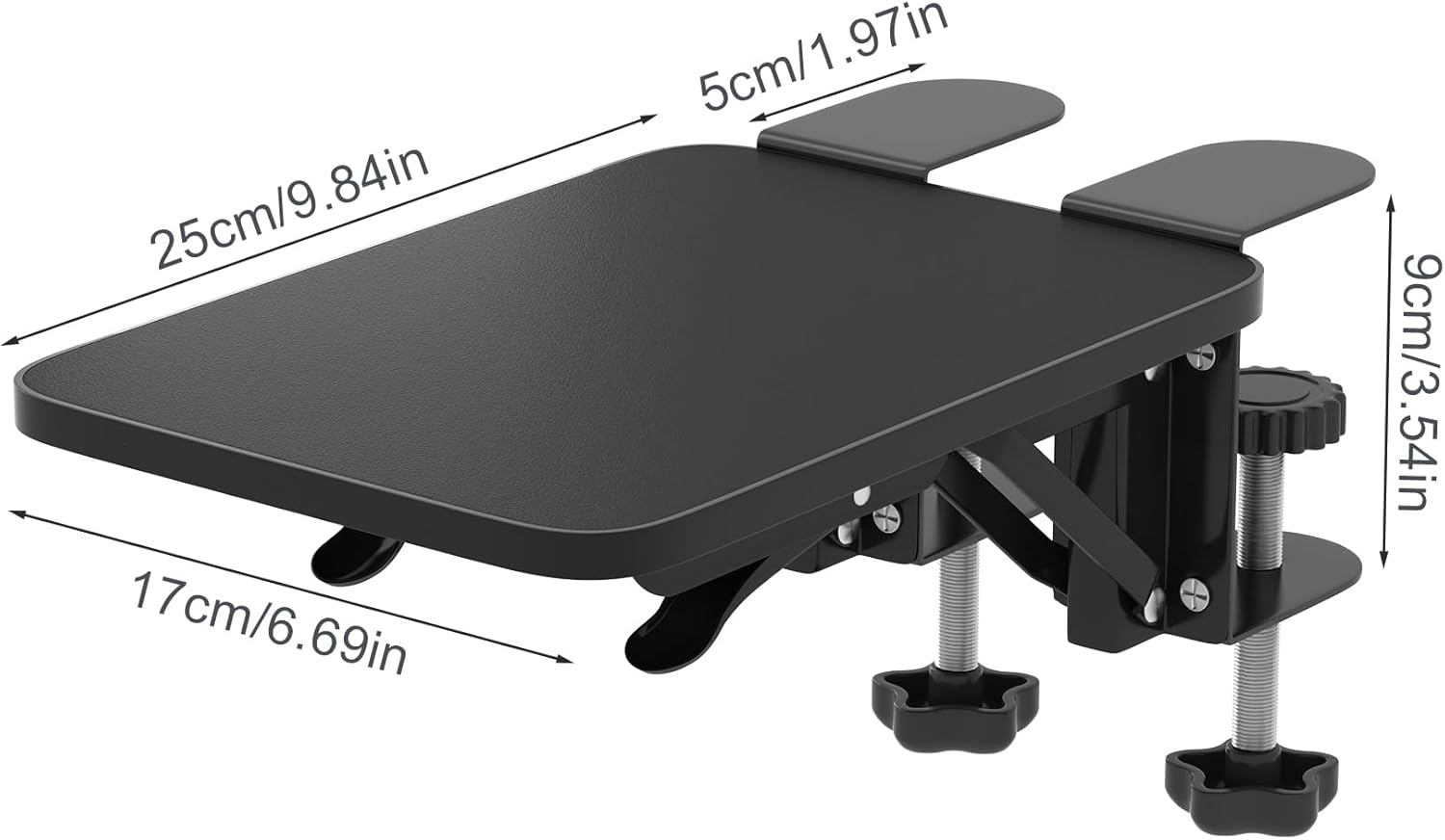 WYJREES Computer Arm Rest for Desk,Ergonomics Desk Extender Tray,9.84"X7.88" Clamp on Arm Wrist Rest Shelf,90&deg; Foldable Elbow Arm Support,Suitable for Office Desks-Black image number 2