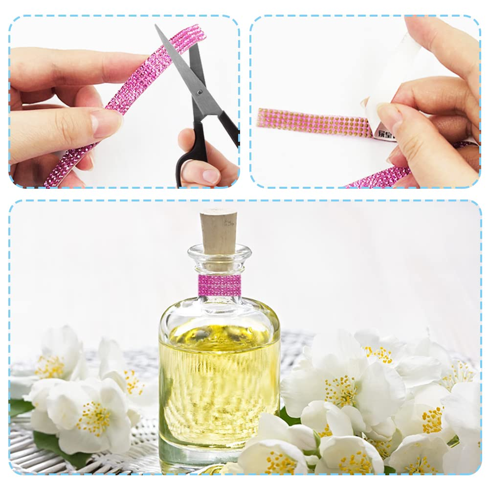 AFUNTA 3 Rolls Rhinestone Ribbon Self Adhesive, 3 Yards Crystal Stickers Glitter Ribbons Bling Ribbons Roll for Wedding Cakes Birthday Crafts Decorations (Silver AB Pink) image number 6