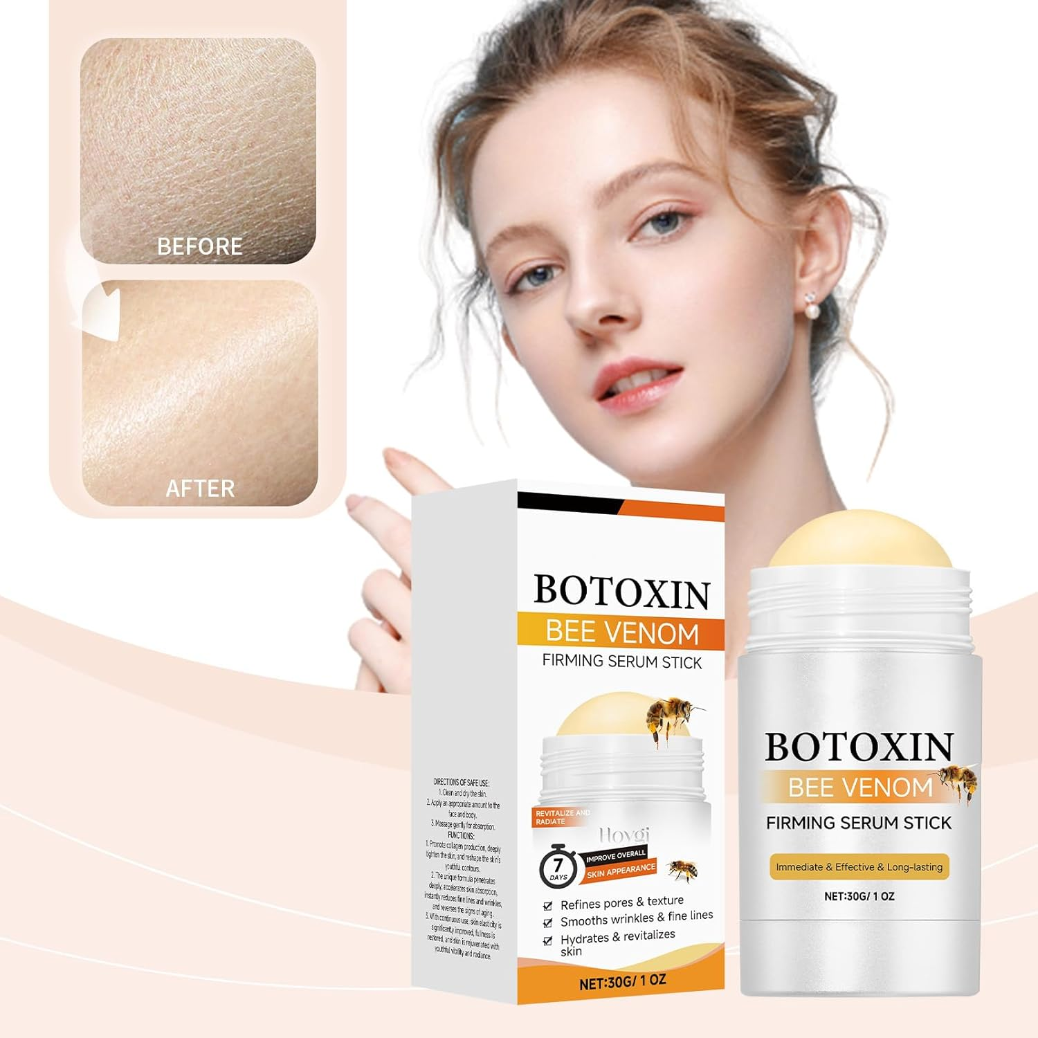 Flysmus Bee Venom Firming Serum, anti Aging Moisturizer for Face, Firming Moisturizing Cream, Wrinkle Removal Lift and Firm Cream, Plumps and Firms Skin, Natural Serum for All Skin Types (6Pcs) - 1Pcs image number 4