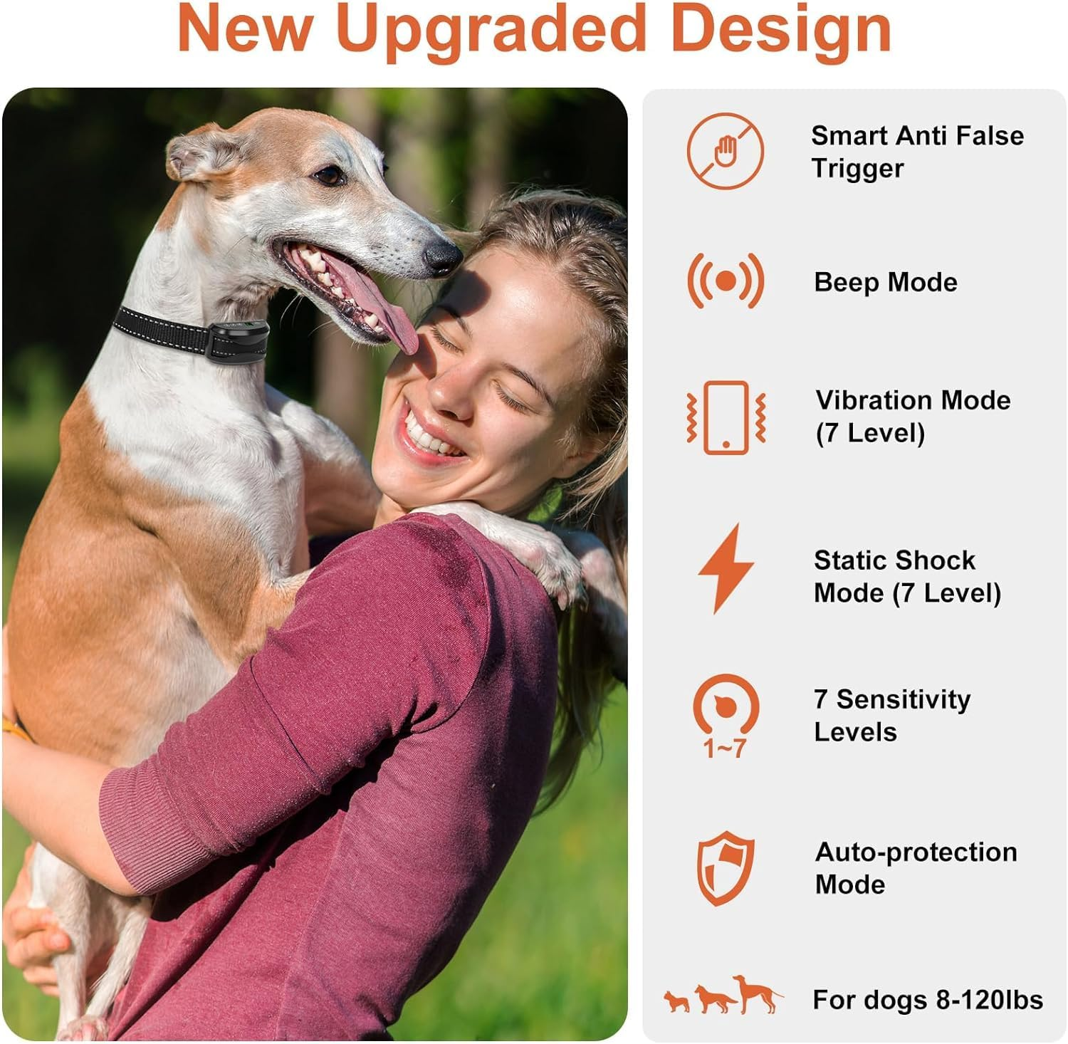Dog Bark Collar, Dog Bark Collar for Small Medium Large Dogs with 4 Training Modes and 7 Level Sensitivity Adjustable, Rechargeable Bark Collar No Shock for Dogs with Beep Vibration Shock, Gold image number 6