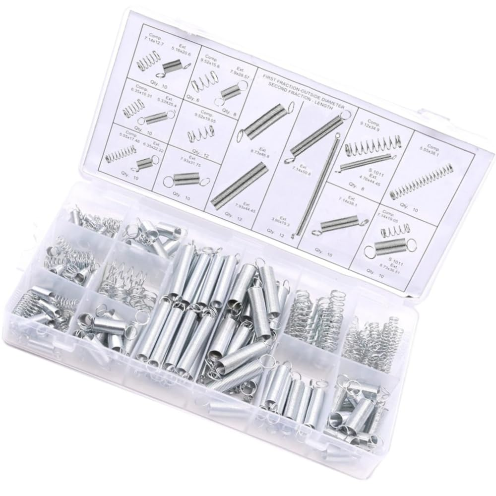200-Piece Spring Assortment Set for Home Repairs & DIY - Extension & Compression Springs in Assorted Sizes, Zinc Plated Steel for Durability image number 4