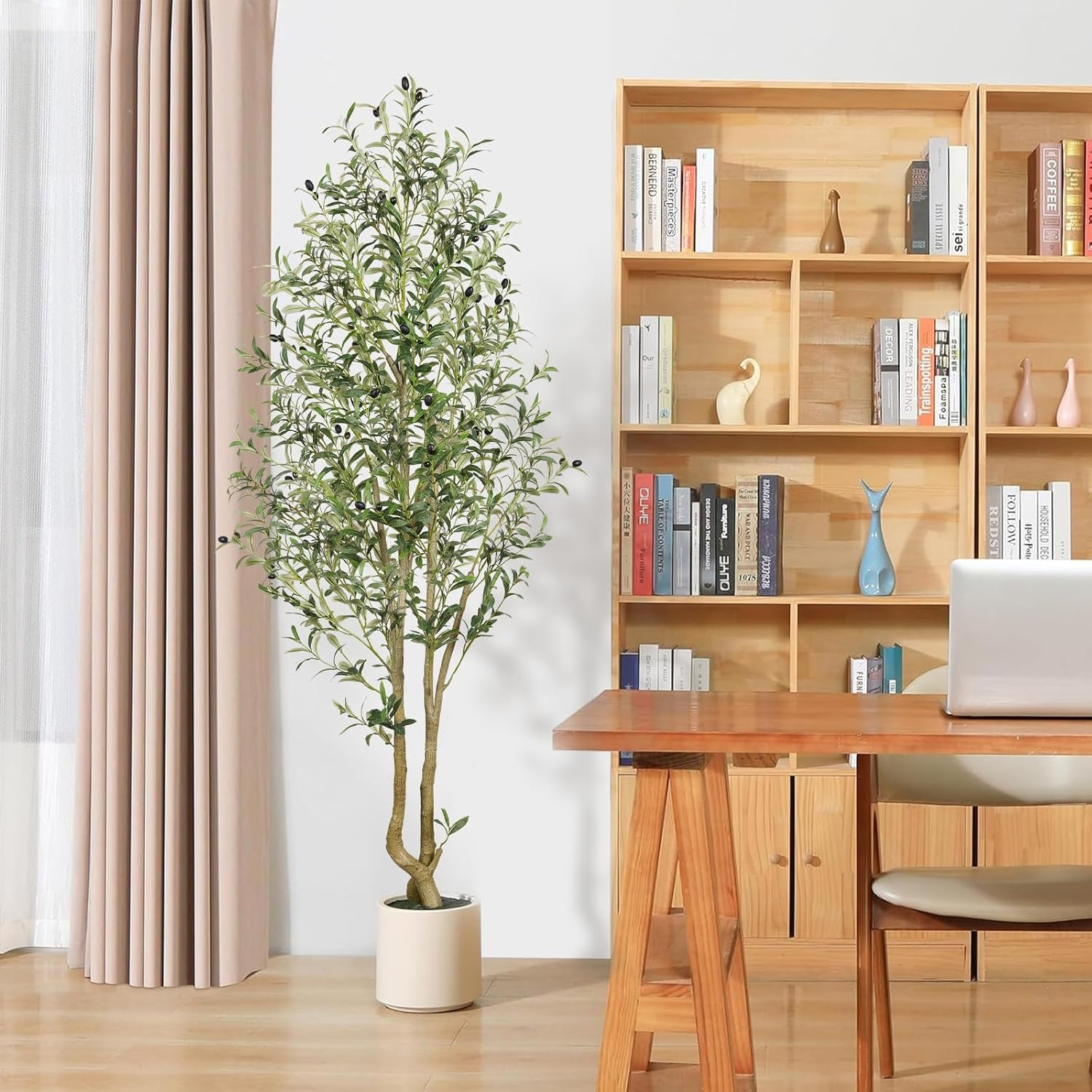 Alupssuc 1.8M Artificial Olive Tree Big Tall Fake Plants, 6 Feet Artificial Olive Silk Plants Indoors with Curved Trunk in Pots, Fake Tree for Home Office Living Room Indoor Outdoor Decor, 6FT