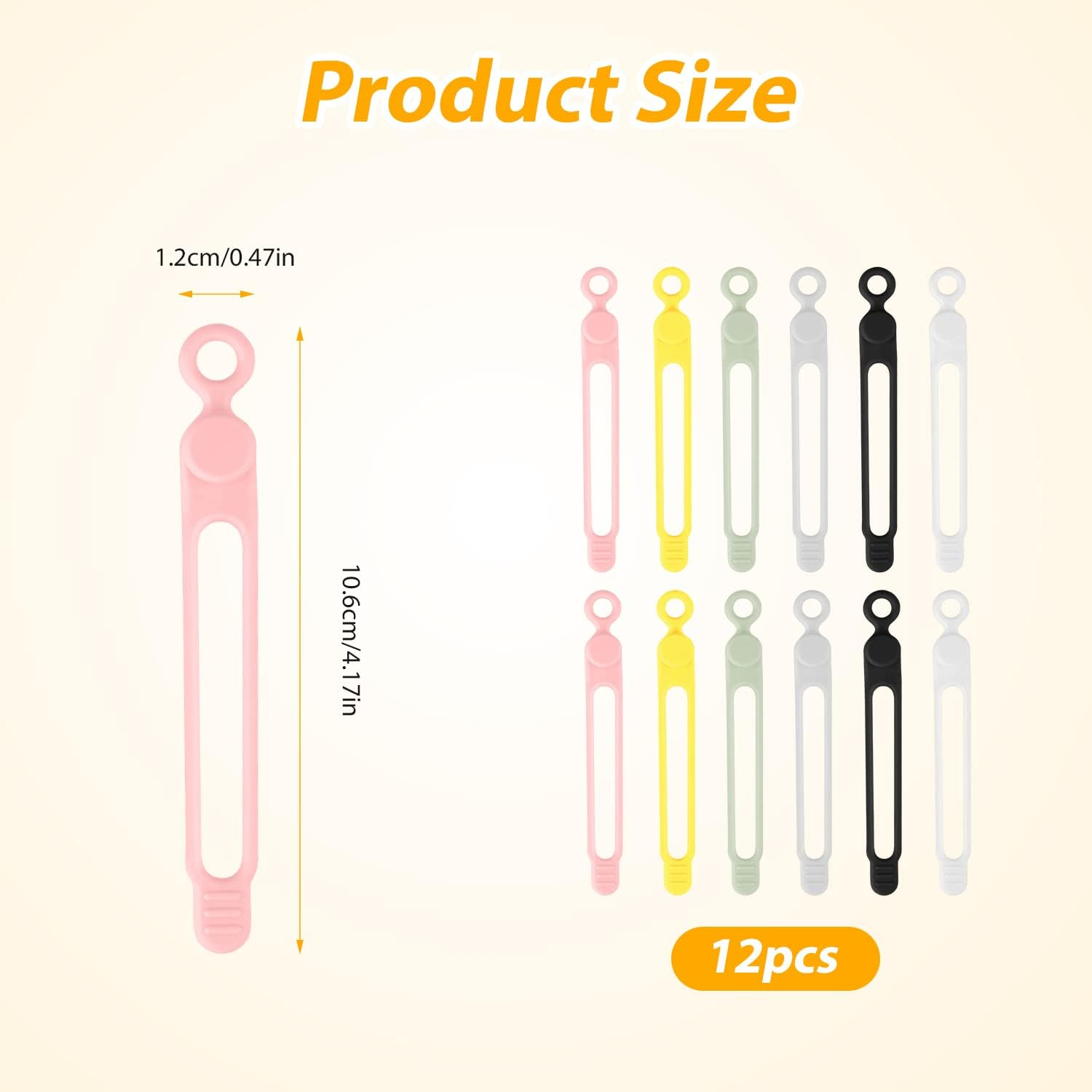 KINBOM 12Pcs Silicone Cable Straps, Reusable Wire Ties Multipurpose Cord Organizer Straps Stretchy Cord Keeper for Earphone, Phone Charger, USB Cables, Kitchen Appliances, Pencil (6 Colors)