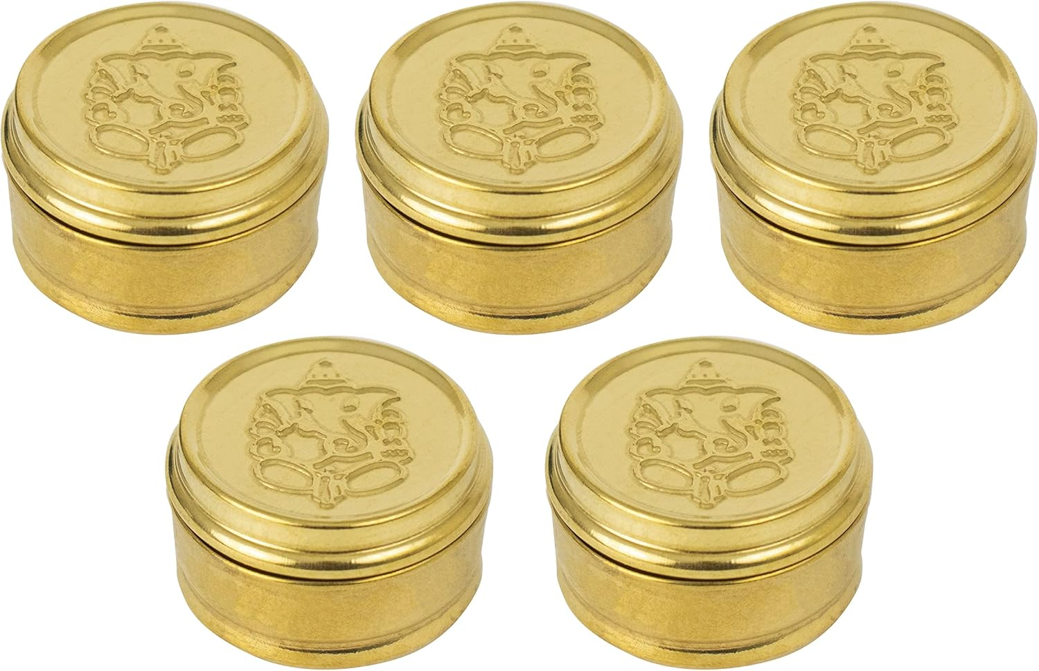 Spillbox Brass Box Pooja | Puja | Roli | Chawal | Chandan | Haldi | Kumkum Puja Box | Sindoor | Turmeric | Dabbi | Dibbi | Dhani | Dani Lid Holder -Small Dabbi Pack of 5 image number 2
