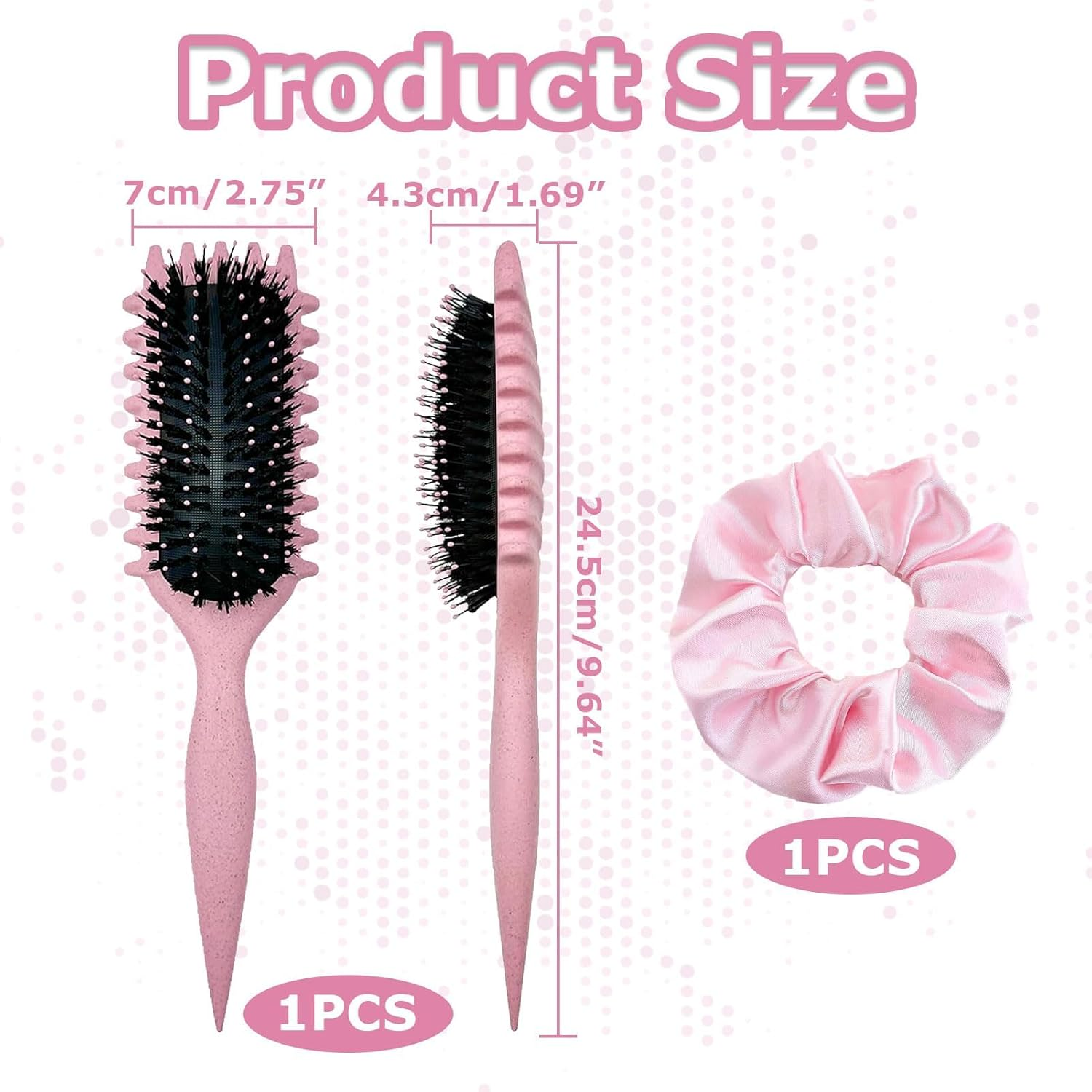 Curl Hair Brush, Organic Hair Brush without Pulling, Curl Define Styling Brush with 1 Scrunchies, Bounce Curl Brush, Curly Hair Brush, Curl Defining Brush, 3-In-1 Styling Brush for Curl Hairstyles