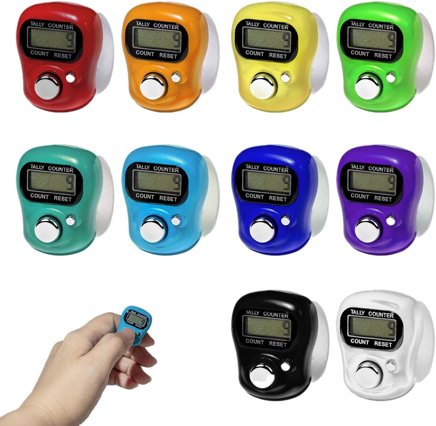 10 Pcs Electronic Finger Counter, Resettable Mini LCD Display with 4 Digit Memory and Comfortable Adjustable Strap, Ideal for Chanting Knitting Golf Scoring Coaching Fishing Daily Tracking