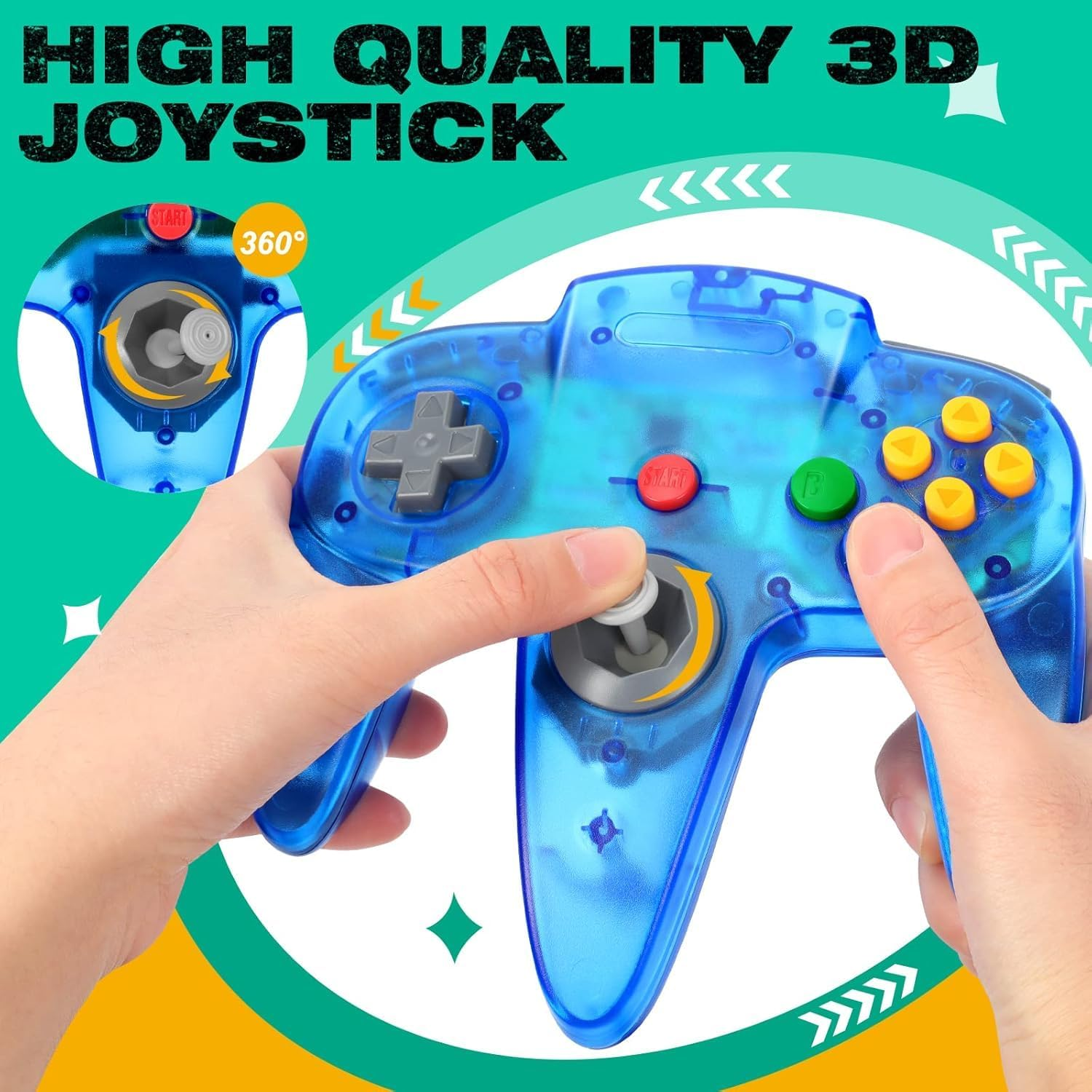 Retro N64 Wired Gaming Remote Joystick Replacement Controller for N64 System Video Games Console (&zwnj;Transparent Blue) image number 5