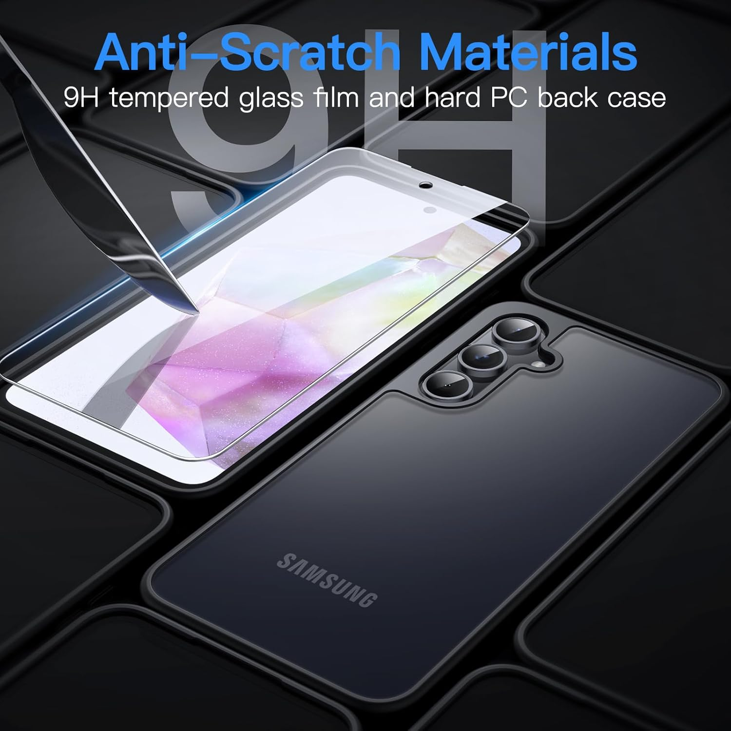 Jetech 3 in 1 Matte Case for Samsung Galaxy A35 5G with 2-Pack Tempered Glass Screen Protector, Translucent Frosted Shockproof Phone Cover with Camera Protection (Black) image number 5