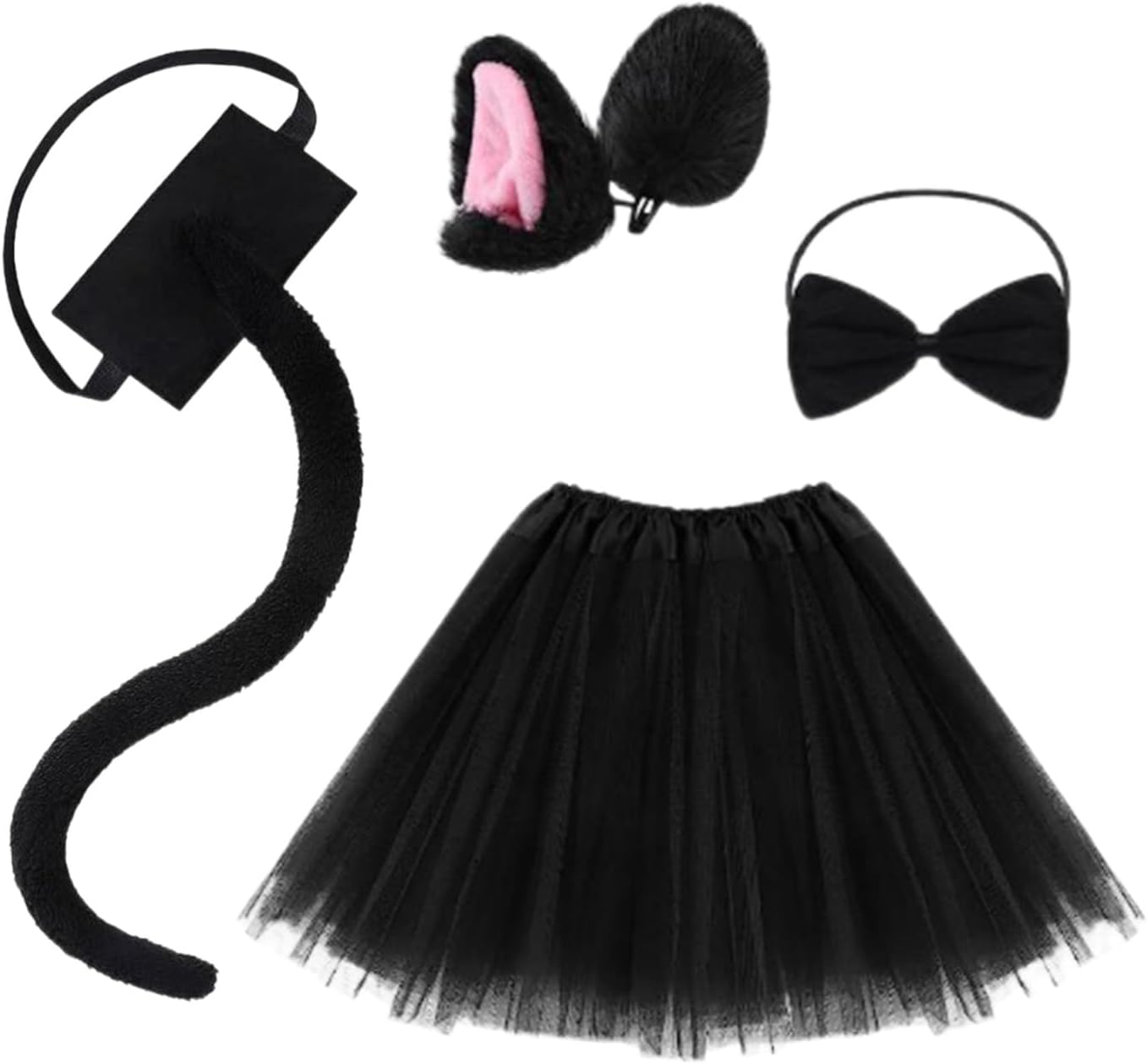 Black Cat Costume Set with Cat Ears Headband Tail Bow Ballet Skirt for Halloween Dress Up image number 3