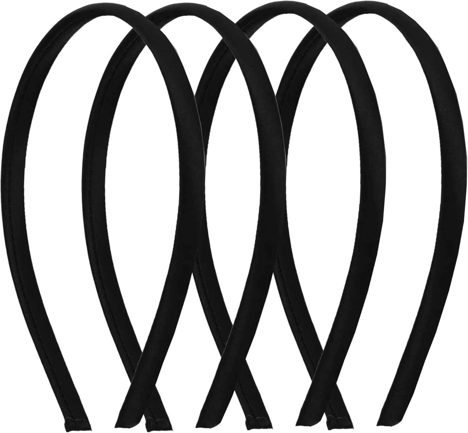 Motique Accessories Thin Headbands for Women Solid Satin 4 Pack - Black