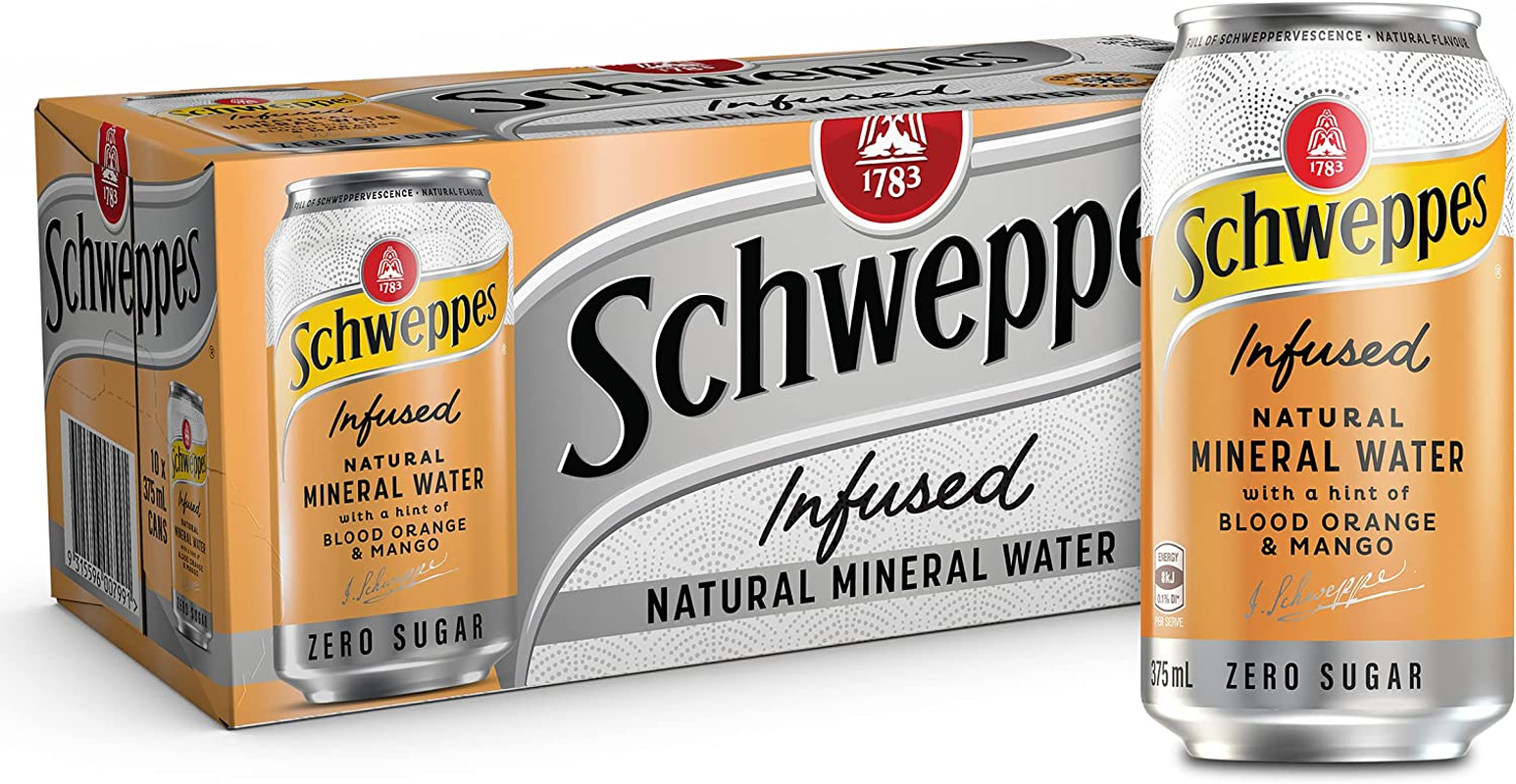 Schweppes Infused Sparkling Water Cans Blood Orange Mango - 10 X 375Ml