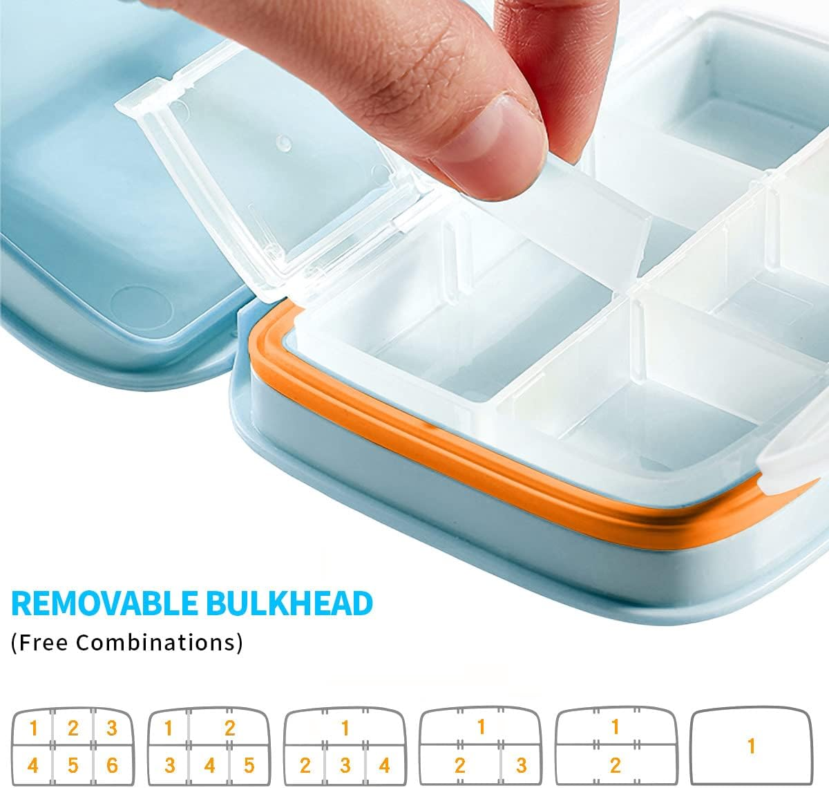 Pill Box Travel Compact Small Pill Container Organizer Fashion Daily Pill Case for Vitamin Supplements Medicine Storage (Blue)