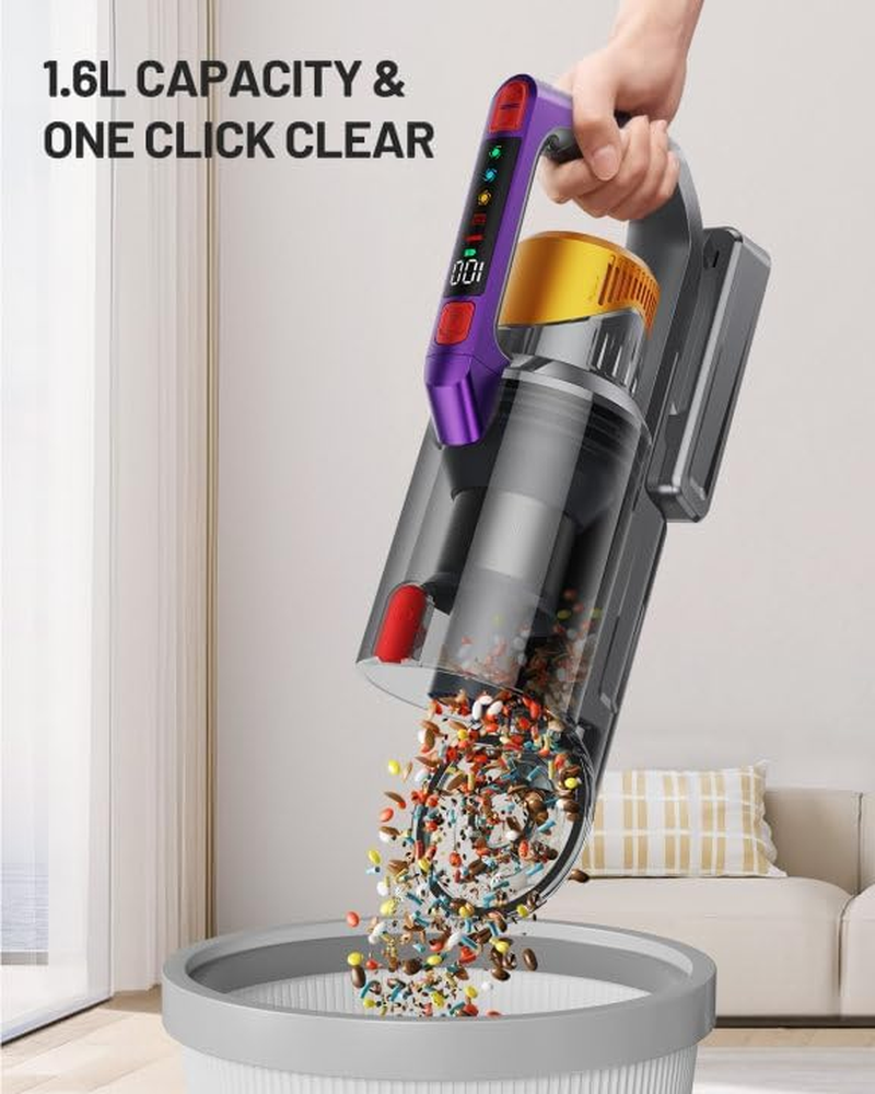 Cordless Vacuum Cleaner, 550W/45Kpa, Max 70 Mins Runtime, Self-Standing Vacuum Cleaners, Anti-Tangle Stick Vacuum with Aromatherapy, Smart Display Vacuum with 1.6L Cup for Pet Hair/Carpet/Hard Floor image number 1