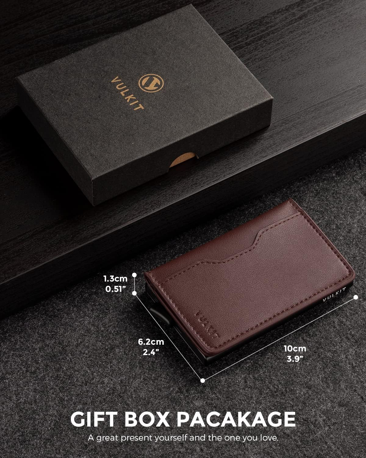 VULKIT Slim Pop up Wallet for Women Minimalist Credit Card Holder with Leather Slots Men'S Bifold RFID Blocking Metal Wallets(Dark Brown)