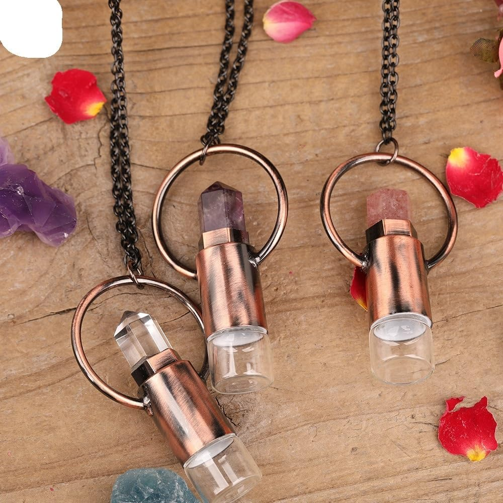 2ML Natural Amethysts Strawberry Quartz Roll on Perfume Bottle Pendant Necklace Women Quartz Crystal Essential Oil Roller Bottle (Size : Amazonite) image number 5